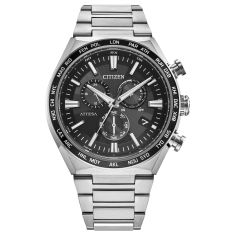 Citizen Eco-Drive Attesa Super Titanium Chronograph Black Dial Watch 42mm - CB5966-69E