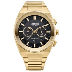 Citizen Eco-Drive Axiom SC Black Dial Yellow Gold-Tone Watch 43mm - CA4582-54E