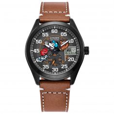 image of Citizen Eco-Drive Batter's up Mickey Brown Leather Strap Watch | 43mm | BV1089-05W with sku:BV1089-05W