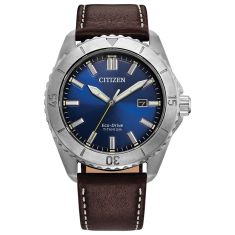 Citizen Eco-Drive Brycen Super Titanium Blue Dial Brown Leather Strap Watch 41mm - AW1840-09L