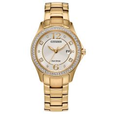 Citizen Eco-Drive Crystal Champagne Dial Gold-Tone Watch | 30mm | FE1147-79P