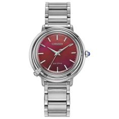 image of Citizen Eco-Drive Diamond L Arcly Red Dial Stainless Steel Bracelet Watch Set 31.2mm - EM1091-67X with sku:20479275