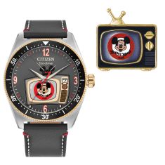 Citizen Eco-Drive DISNEY Mickey Mouse Grey Leather Strap Watch and Pin Box Set | 42mm | AW1794-47W