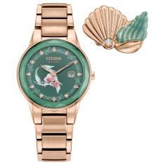 Citizen Eco-Drive Disney Princess Ariel Gold-Tone Bracelet Watch and Seashell Pin Box Set | 30mm | GA1073-63W