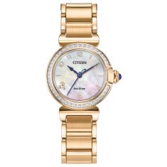 Citizen Eco-Drive L Mae Diamond Mother-of-Pearl Dial Rose Gold-Tone Stainless Steel Watch 26mm - EM1123-89D
