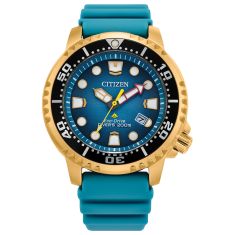 Citizen Eco-Drive Promaster Dive Blue Dial and Turquoise Polyurethane Strap Watch | 44mm | BN0162-02X