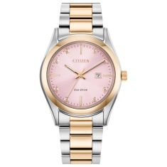 Citizen Eco-Drive Sport Luxury Diamond Pink Dial Two-Tone Watch 33mm - EW2706-58X