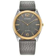 Citizen Eco-Drive Suratto Gray Dial Gray Leather Strap Watch 38.4mm - AR3124-07H