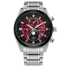 Citizen Eco-Drive Tsuki-yomi A-T Red Dial Super Titanium Bracelet Watch | 43mm | BY1018-55X