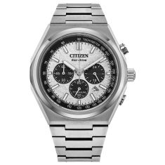 Citizen Eco-Drive Zenshin Chrono Silver Dial Super Titanium Bracelet Watch 42.5mm - CA4610-85A