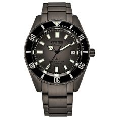 Citizen Eco Drive Promaster Dive Automatic Grey Dial Black Titanium Bracelet Watch 42mm - NB6025-59H