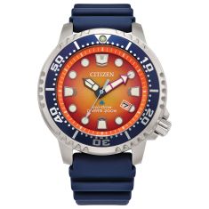 Citizen Eco Drive Promaster Dive Orange Dial Blue Polyurethane Strap Watch 44mm - BN0169-03X