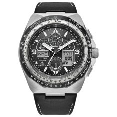 Citizen Eco Drive Promaster Skyhawk A-T Black Dial and Black Leather Strap Watch 46mm - JY8149-05E