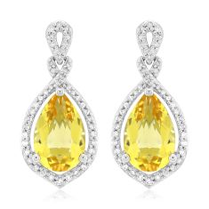 Citrine and 1/3ctw Diamond Sterling Silver Drop Earrings