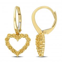 Citrine Heart Yellow Gold Leverback Earrings