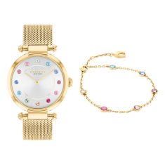 COACH Cary Multi-Colored Crystal Gold-Tone Watch and Bracelet Gift Set 34mm - 14000112
