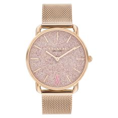 COACH Elliot Breast Cancer Awareness Glitter and Carnation Dial Gold-Tone Mesh Bracelet Watch | 36mm | 14504212