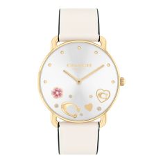 COACH Elliot Crystal Accent and White Chalk Leather Strap Watch 36mm - 14504294