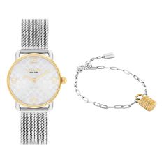 COACH Elliot Silver-Tone Signature Dial Two-Tone Watch and Bracelet Gift Set 28mm - 14000115