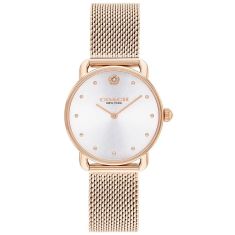 COACH Elliot White Sunray Dial Mesh Rose Gold-Tone Stainless Steel Bracelet Watch 28mm - 14504209