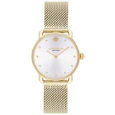 COACH Elliot White Sunray Dial Mesh Yellow Gold-Tone Stainless Steel Bracelet Watch 28mm - 14504223