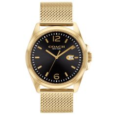 COACH Greyson Black Dial Gold-Tone Ion-Plated Stainless Steel Mesh Bracelet Watch 41mm - 14602618