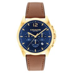 COACH Greyson Blue Dial and Saddle Leather Strap Watch 43mm 14602629 REEDS Jewelers