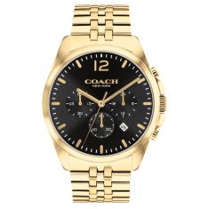 COACH Greyson Chronograph Black Dial Gold-Tone Bracelet Watch 43mm - 14602657