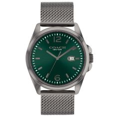 COACH Greyson Green Dial Grey Ion-Plated Stainless Steel Mesh Bracelet Watch 41mm - 14602619