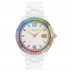 COACH Greyson Rainbow Crystal Accents and White Ceramic Bracelet Watch | 36mm | 14504019