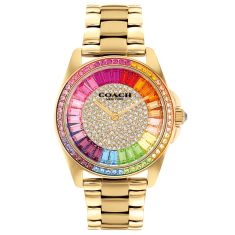 COACH Greyson Rainbow Crystal Gold-Tone Bracelet Watch 36mm - 14504274