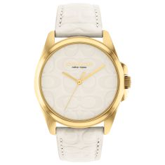 COACH Greyson Signature Embossed White Leather Strap Watch 36mm - 14504141