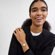 COACH Sammy White Signature Dial Gold-Tone Bracelet Watch 22mm - 14504417