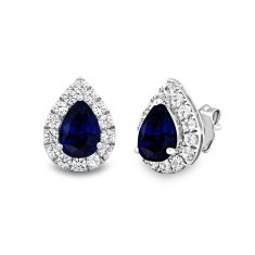 Created Blue Sapphire and Created White Sapphire Halo Earrings
