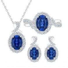 Created Blue Sapphire and Created White Sapphire Three Piece Set Box Set