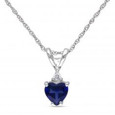 Created Blue Sapphire and Diamond Accent Heart Pendant Necklace