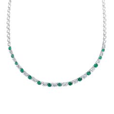 Created Emerald and Created White Sapphire Gemstone Necklace