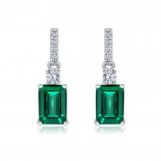 Created Emerald and Created White Sapphire Sterling Silver Drop Earrings