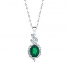 Created Emerald and Created White Sapphire Sterling Silver Pendant Necklace