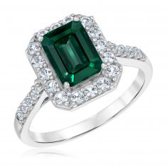 Created Emerald and Created White Sapphire Sterling Silver Ring