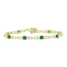 Created Emerald and Created White Sapphire Yellow Gold Bracelet