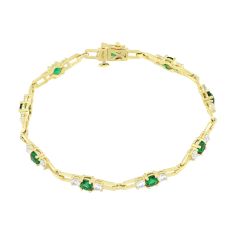 Created Emerald and Created White Sapphire Yellow Gold Bracelet