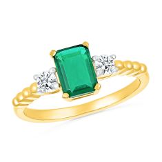 Created Emerald and Created White Sapphire Yellow Gold Promise Ring