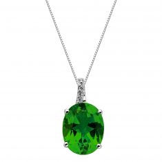 Created Emerald and Diamond Oval Birthstone Pendant | REEDS Jewelers