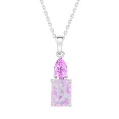 Created Pink Opal and Created Pink Sapphire Sterling Silver Pendant Necklace