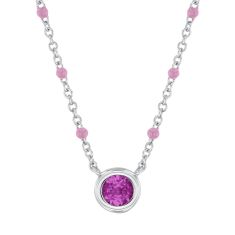 Created Pink Sapphire and Pink Enamel Sterling Silver Pendant Necklace