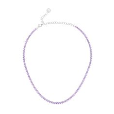 Created Pink Sapphire Sterling Silver Tennis Necklace