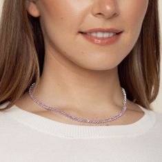 Created Pink Sapphire Sterling Silver Tennis Necklace