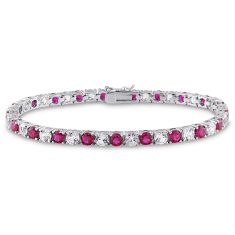 Created Ruby and Created White Sapphire Sterling Silver Tennis Bracelet