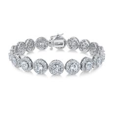 Created White Sapphire Halo Sterling Silver Bracelet